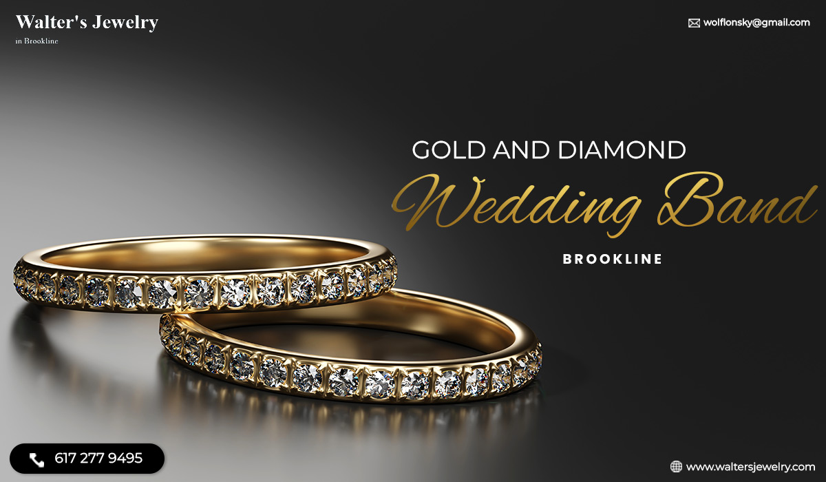 Gold and diamond wedding band Brookline